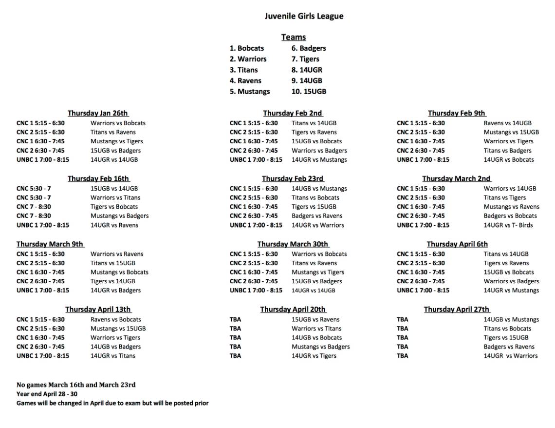 BEARS LEAGUE SCHEDULES :: PG Youth Volleyball Club